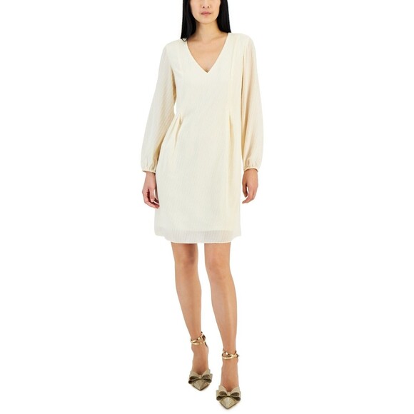 I.N.C. International Concepts Womens Chiffon Long-Sleeve Bow-Back Dress White M - Picture 1 of 4